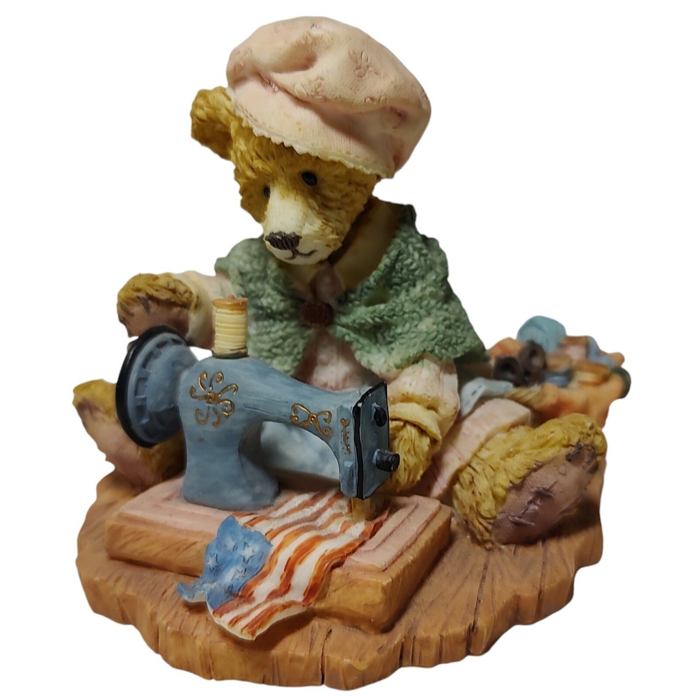 Vintage Patriot Teddy Bear Figurine Sewing‎ American Flag Betsy Ross Patriotic